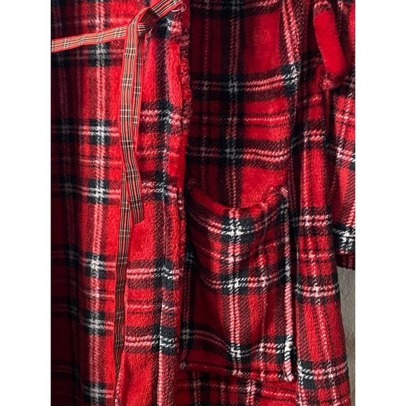 New Laura Ashley Plaid Christmas winter Bath robe Sz S/M - missing belt - Picture 2 of 7